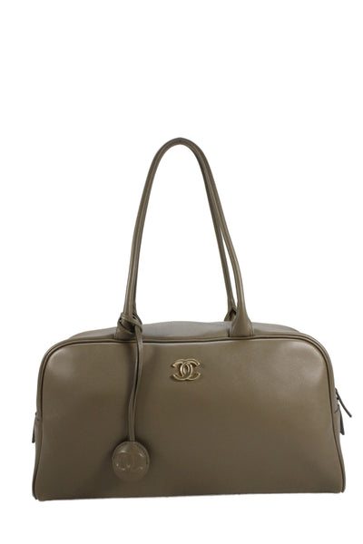 Chanel Womens Calfskin CC 2026 Large Perfect Bowling Bag Handbag Khaki