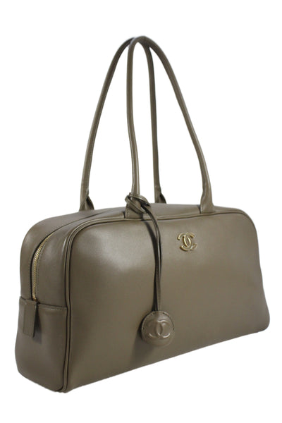 Chanel Womens Calfskin CC 2026 Large Perfect Bowling Bag Handbag Khaki