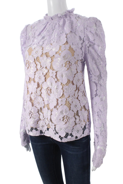 Wayf Womens Purple Floral High Neck Long Sleeve Tie Camisole Blouse Size XS