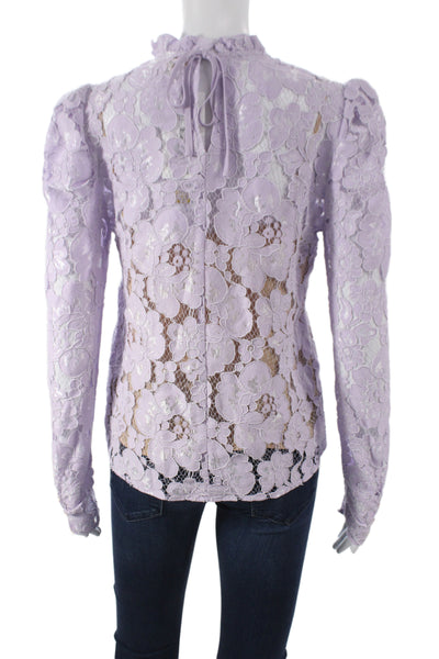 Wayf Womens Purple Floral High Neck Long Sleeve Tie Camisole Blouse Size XS