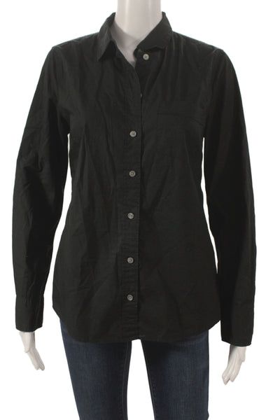 J Crew Women Black Cotton Collared Button-Up Long Sleeve Basic Size S