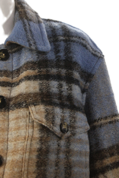 Wilfred Free Women Plaid Wool Button Long Sleeve Basic Jacket Blue Size XS