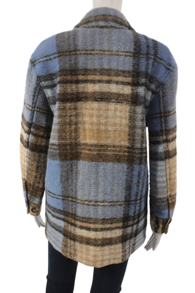 Wilfred Free Women Plaid Wool Button Long Sleeve Basic Jacket Blue Size XS