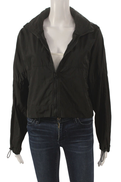 Zara Womens Windbreaker Jacket Black Zip Long Sleeve 100% Polyester Size XS