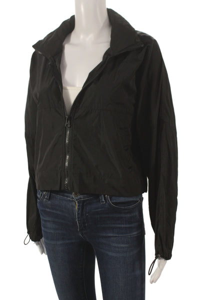 Zara Womens Windbreaker Jacket Black Zip Long Sleeve 100% Polyester Size XS