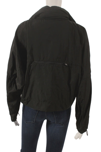 Zara Womens Windbreaker Jacket Black Zip Long Sleeve 100% Polyester Size XS