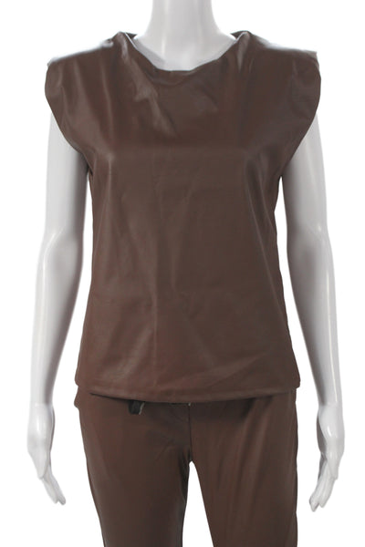 Venti 6 Women Sleeveless Brown Drawstring Outfit Set PU Size XS