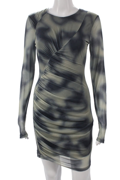 Zara Womens Bodycon Tie Dye Mini Dress Gray Long Sleeve Polyester Size M