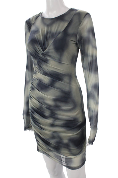 Zara Womens Bodycon Tie Dye Mini Dress Gray Long Sleeve Polyester Size M
