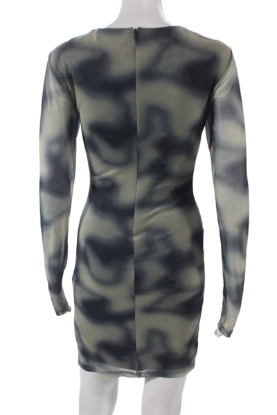 Zara Womens Bodycon Tie Dye Mini Dress Gray Long Sleeve Polyester Size M