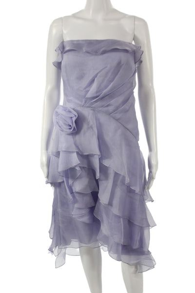 Badgley Mischka Womens Strapless Purple Silk Sheath Mini Wedding Dress Size 6