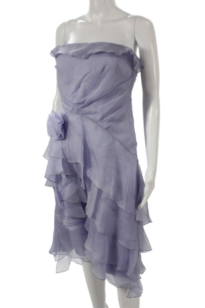Badgley Mischka Womens Strapless Purple Silk Sheath Mini Wedding Dress Size 6