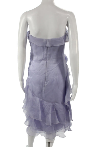 Badgley Mischka Womens Strapless Purple Silk Sheath Mini Wedding Dress Size 6