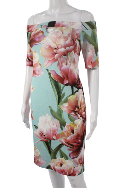 Joseph Ribkoff Women Sheath Floral Off the Shoulder Mini Dress Size 4