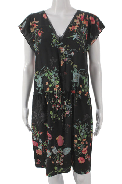 Rebecca Taylor Women Blouson Floral Silk V-Neck Short Sleeve Mini Dress Size 4