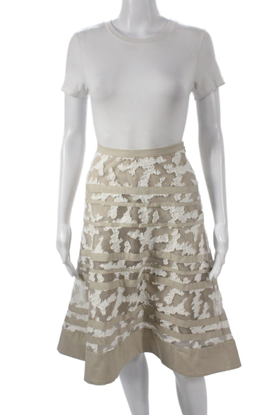 Dorothee Schumacher Women A-Line Skirt Beige Striped Midi Cotton Zip Size 2