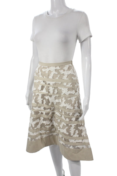 Dorothee Schumacher Women A-Line Skirt Beige Striped Midi Cotton Zip Size 2