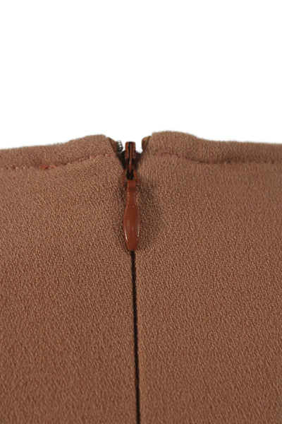 Alysi Women Brown Shift Dress 3/4 Sleeve Round Neck Minimalist Size M