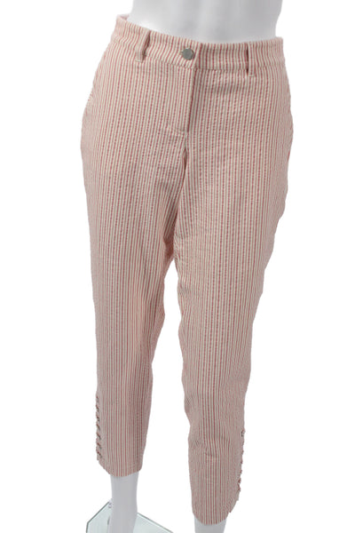 Per Se Womens Red Striped Ankle Pants 97% Cotton Button Inseam 30 Size 4