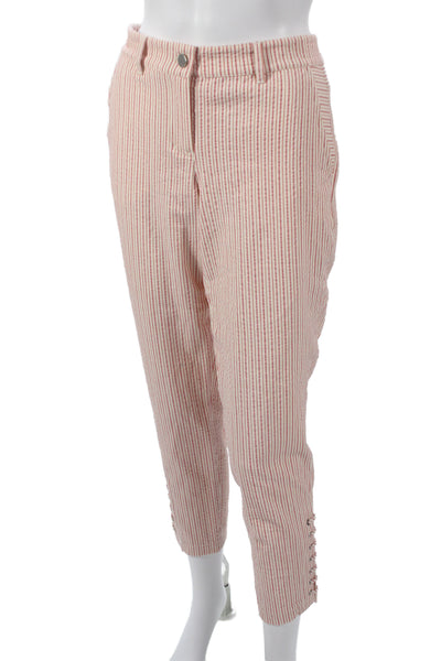 Per Se Womens Red Striped Ankle Pants 97% Cotton Button Inseam 30 Size 4
