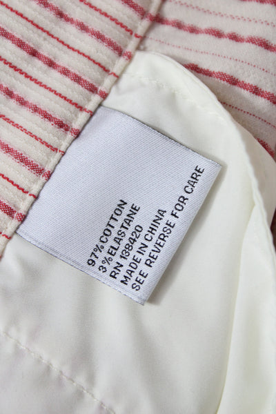 Per Se Womens Red Striped Ankle Pants 97% Cotton Button Inseam 30 Size 4