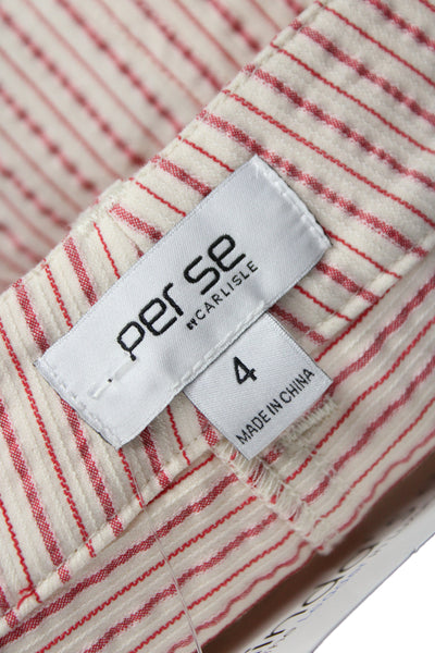 Per Se Womens Red Striped Ankle Pants 97% Cotton Button Inseam 30 Size 4