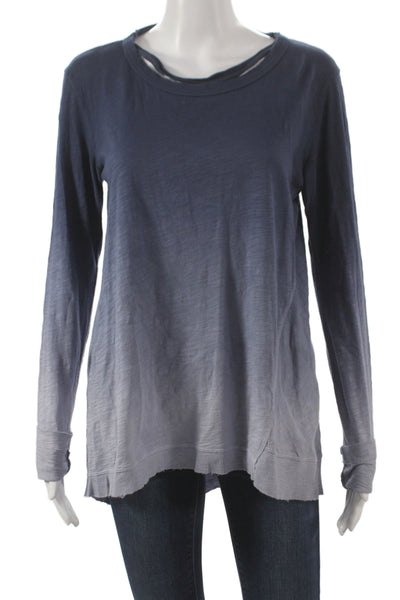 Wilt Women Tunic Blue Cotton Long Sleeve Crew Neck Pullover Solid Size XS