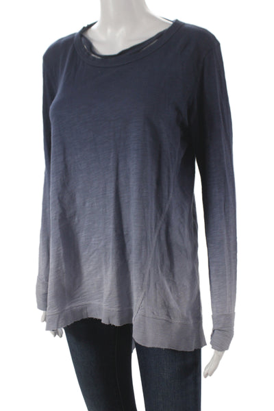 Wilt Women Tunic Blue Cotton Long Sleeve Crew Neck Pullover Solid Size XS