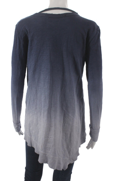 Wilt Women Tunic Blue Cotton Long Sleeve Crew Neck Pullover Solid Size XS
