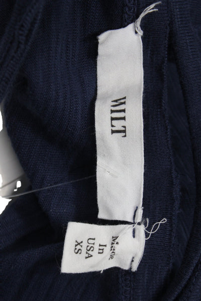 Wilt Women Tunic Blue Cotton Long Sleeve Crew Neck Pullover Solid Size XS