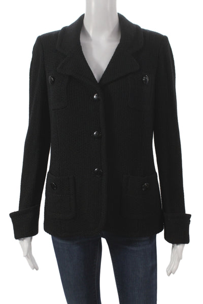 St. John Caviar Women Basic Jacket Solid Black Button Long Sleeve Size 4