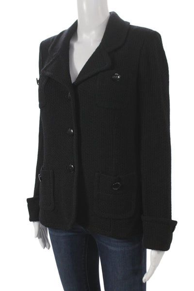 St. John Caviar Women Basic Jacket Solid Black Button Long Sleeve Size 4