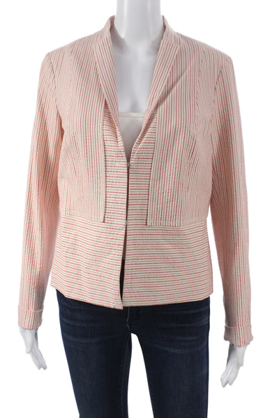 Per Se Womens Striped Cotton Basic Jacket Button Long Sleeve Pink Size 4