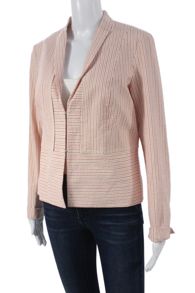Per Se Womens Striped Cotton Basic Jacket Button Long Sleeve Pink Size 4