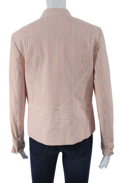 Per Se Womens Striped Cotton Basic Jacket Button Long Sleeve Pink Size 4