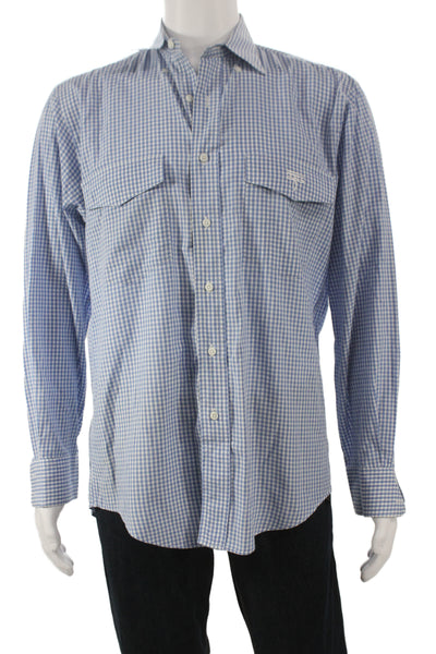 Lucchese Mens Cotton Printed Long Sleeve Button Down Shirt Blue Size S