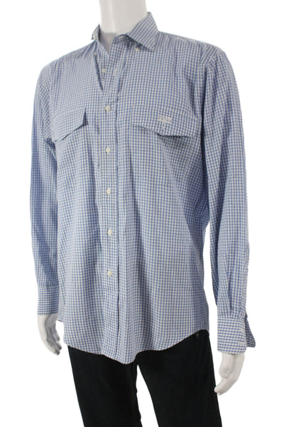 Lucchese Mens Cotton Printed Long Sleeve Button Down Shirt Blue Size S