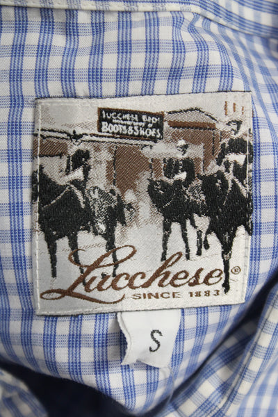 Lucchese Mens Cotton Printed Long Sleeve Button Down Shirt Blue Size S