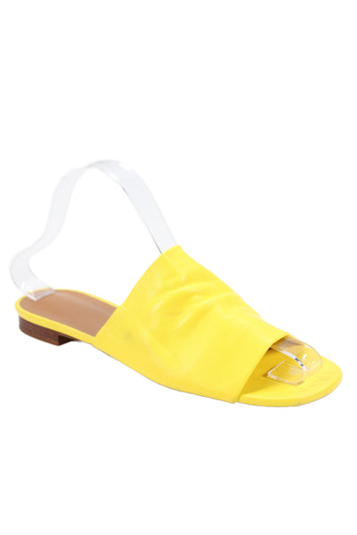 Clergerie Womens Leather Open Toe Flats Mules Shoes Yellow Size 8.5