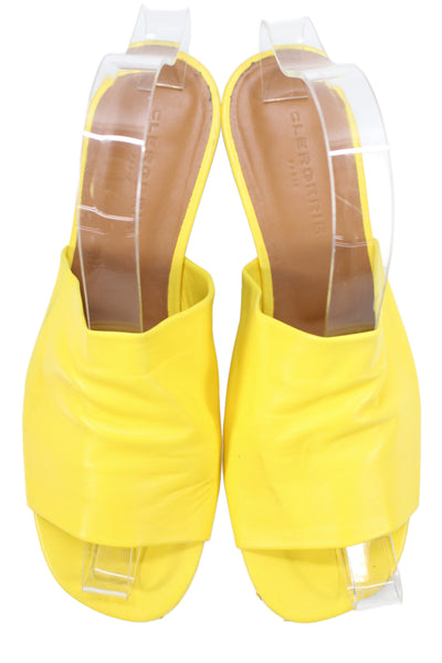 Clergerie Womens Leather Open Toe Flats Mules Shoes Yellow Size 8.5
