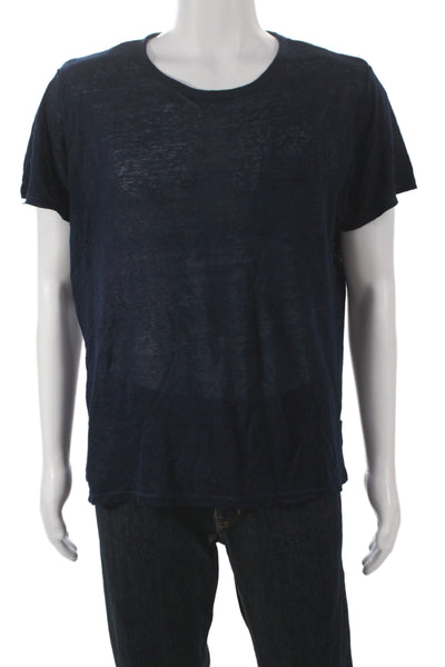 ONIA Mens Basic Blue Linen Short Sleeve Crew Neck T-Shirt Casual Size M