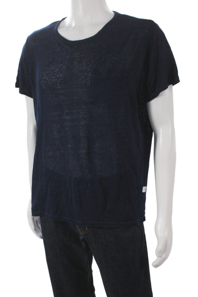 ONIA Mens Basic Blue Linen Short Sleeve Crew Neck T-Shirt Casual Size M