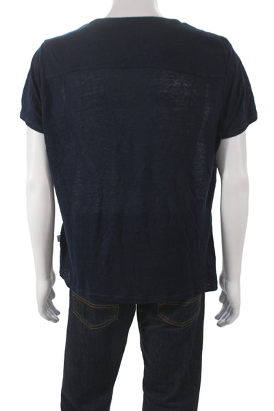 ONIA Mens Basic Blue Linen Short Sleeve Crew Neck T-Shirt Casual Size M