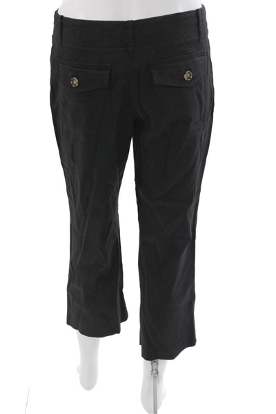 Theory Womens Black Cropped Pants Linen Blend Size 2