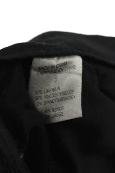 Theory Womens Black Cropped Pants Linen Blend Size 2
