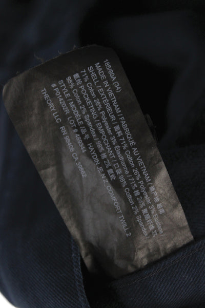 Theory Mens Chino Pants Blue Button Closure Cotton Size 34
