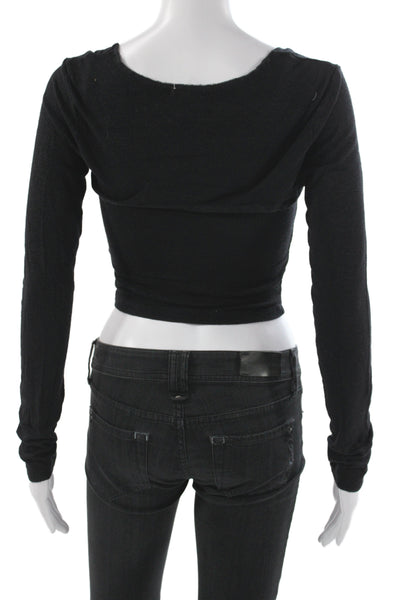 NIA Womens Cropped Scoop Neck Tank Black Rayon Long Sleeve 90s Size XS