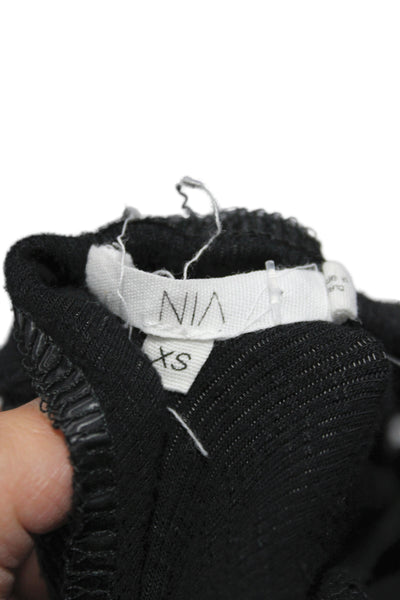 NIA Womens Cropped Scoop Neck Tank Black Rayon Long Sleeve 90s Size XS