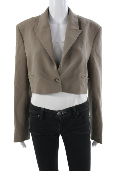 Zara Women Basic Jacket Brown Button Long Sleeve Solid Polyester Size M