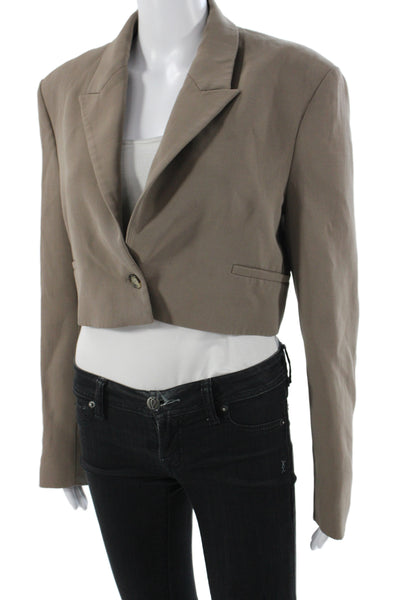 Zara Women Basic Jacket Brown Button Long Sleeve Solid Polyester Size M